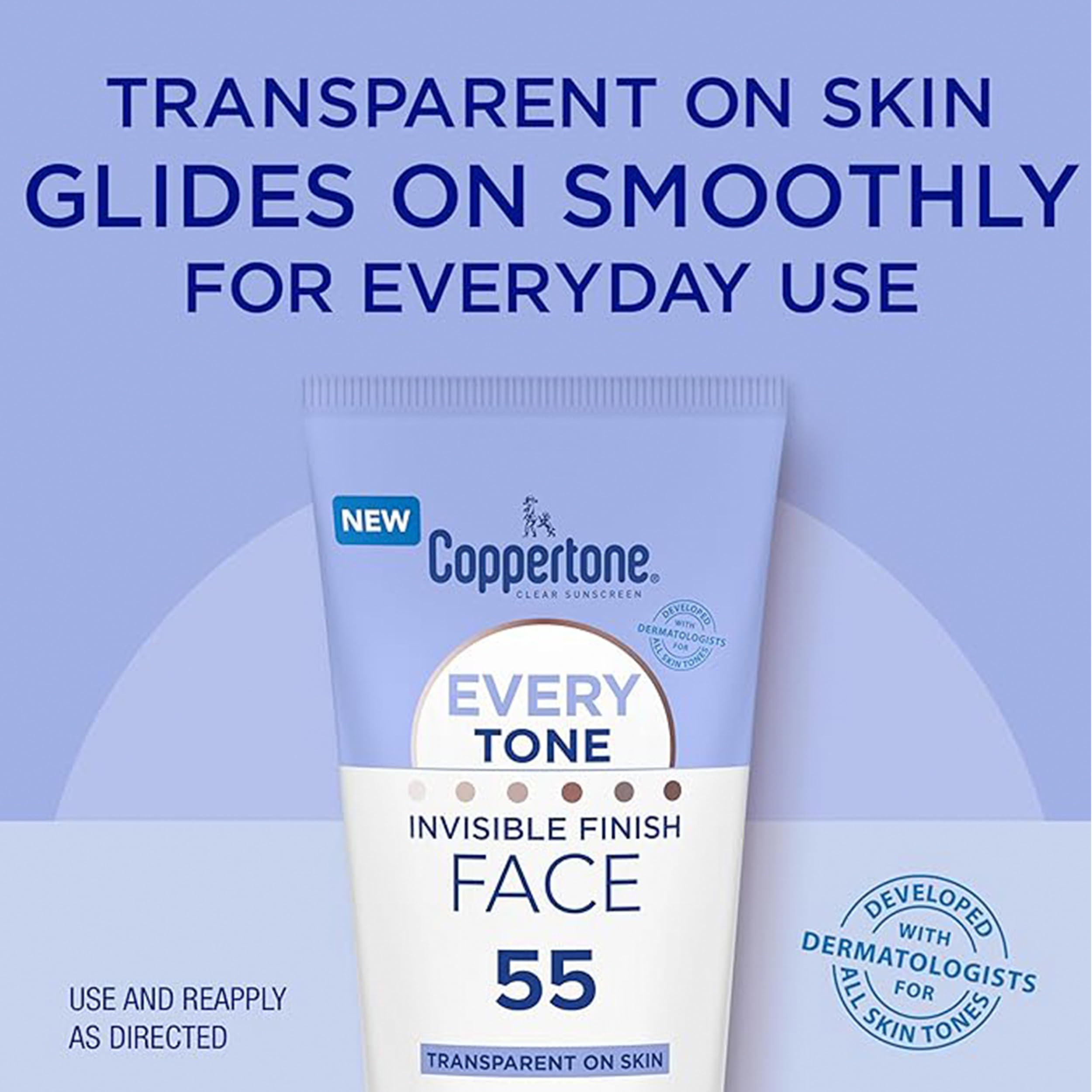 Coppertone Every Tone Sunscreen Lotion SPF 50 for Face and Body (7 Fl Oz) + Every Tone Invisible Finish Sunscreen Face Lotion SPF 55 (2 Fl Oz), Blends in Clear on All Skin Tones - Image 3