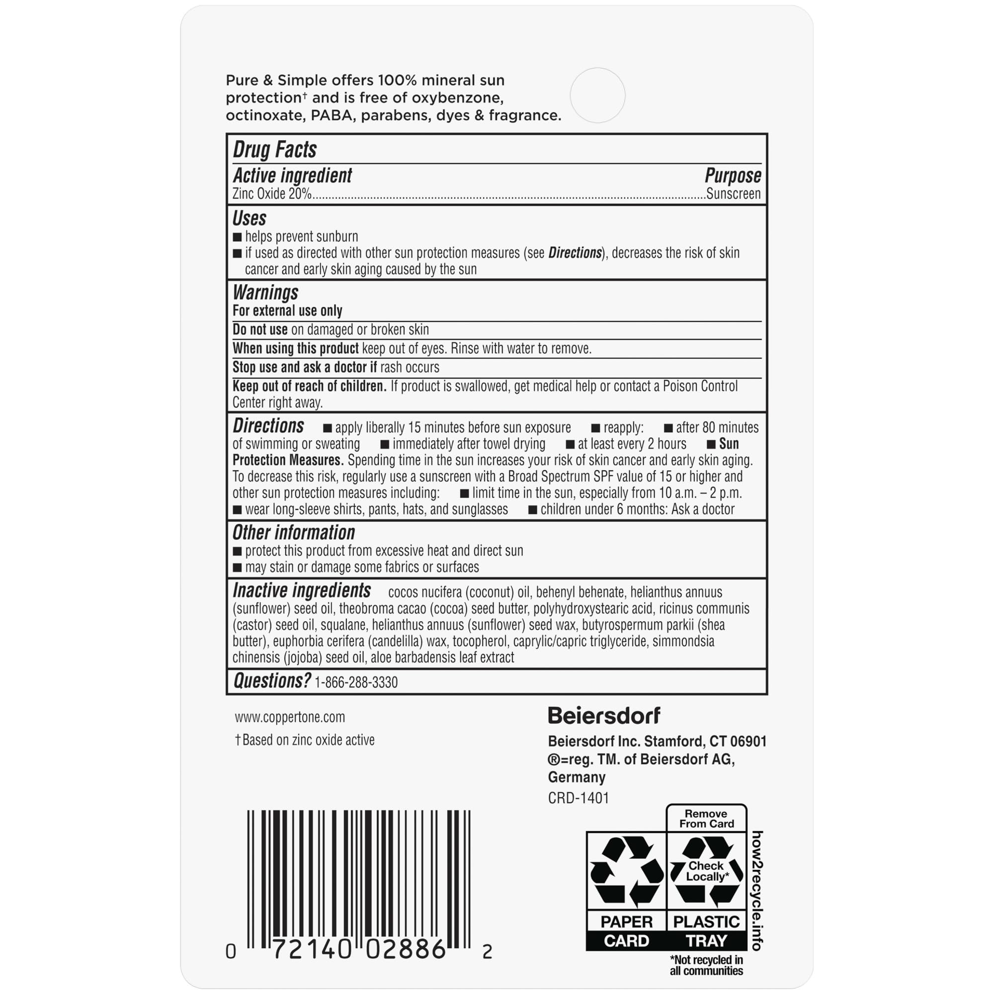 Coppertone Pure and Simple Baby Mineral Sunscreen Lotion SPF 50 (6 Fl Oz) + Baby Sunscreen Stick SPF 50 (0.49 Oz), Hypoallergenic and Fragrance Free - Image 8