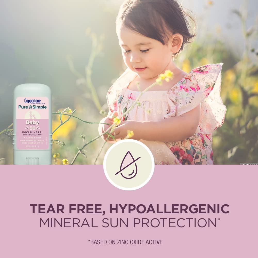 Coppertone WaterBabies Baby Sunscreen Spray SPF 50 (6 Oz) + Pure and Simple Baby Mineral Sunscreen Stick SPF 50 with Zinc Oxide, Tear Free (0.49 Oz) Hypoallergenic and Oxybenzone Free - Image 3