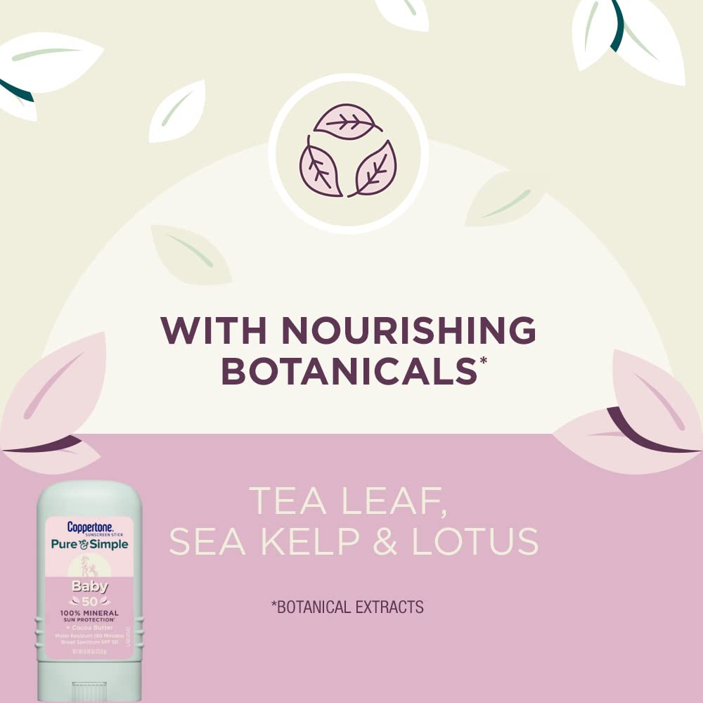 Coppertone WaterBabies Baby Sunscreen Spray SPF 50 (6 Oz) + Pure and Simple Baby Mineral Sunscreen Stick SPF 50 with Zinc Oxide, Tear Free (0.49 Oz) Hypoallergenic and Oxybenzone Free - Image 5